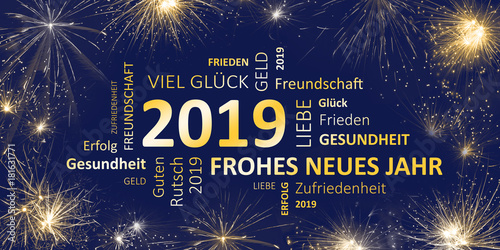 Neujahrsgruß 2019 blau gold mit guten wünschen photo