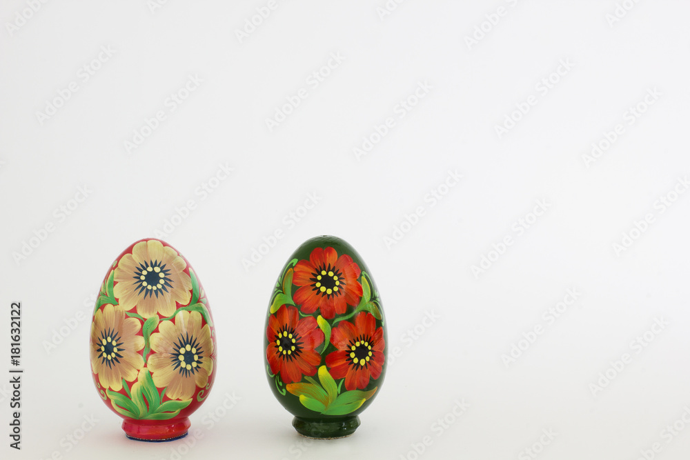 Two wooden painted eggs. Painted Egg, Easter, Easter Egg.