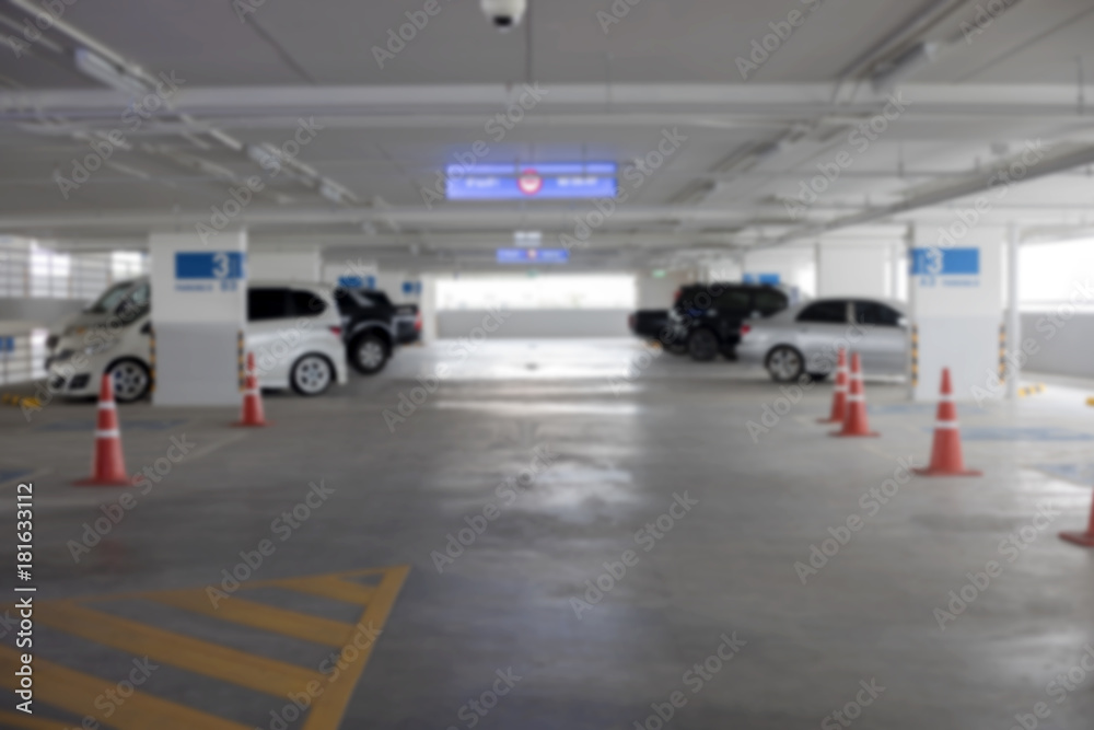 blurry of Empty new parking interior blurry of Empty new parking interior