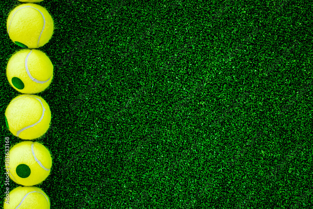 tennis ball on green background top view mock up