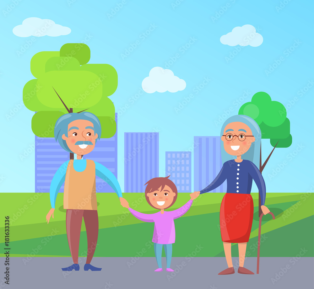Happy Grandparents Day Senior Couple with Grandson Happy Grandparents Day Senior Couple with Grandson