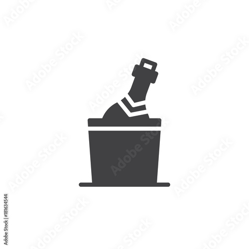 Champagne bottle in a bucket with ice icon vector, filled flat sign, solid pictogram isolated on white. Symbol, logo illustration
