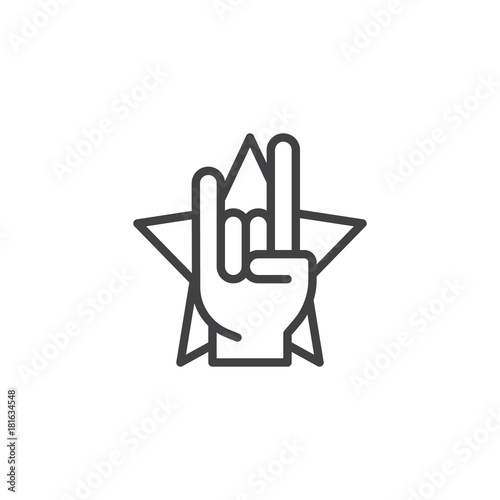 Rock and roll hand gesture and star line icon, outline vector sign, linear style pictogram isolated on white. Symbol, logo illustration. Editable stroke