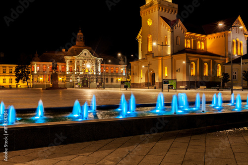 Night view of the city square in Zrenjanin, Serbia