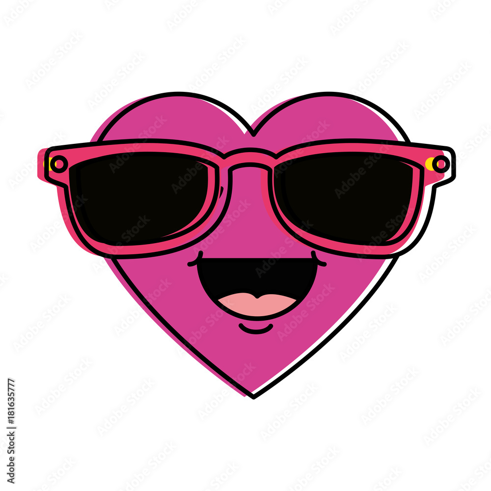 cute heart with sunglasses kawaii character vector illustration design