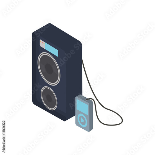 music player device with portable speaker icon over white background colorful design vector illustration