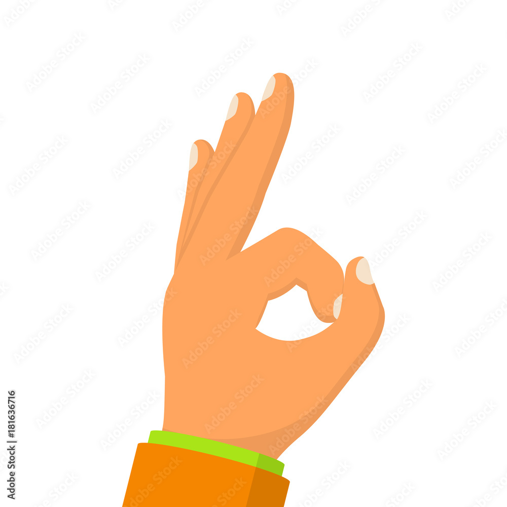 Ok hand gesturing fingers. OK sign as symbol of consent. Vector illustration flat design. Isolated on white background. Ok hand gesturing fingers. OK sign as symbol of consent. Vector illustration flat design. Isolated on white background.