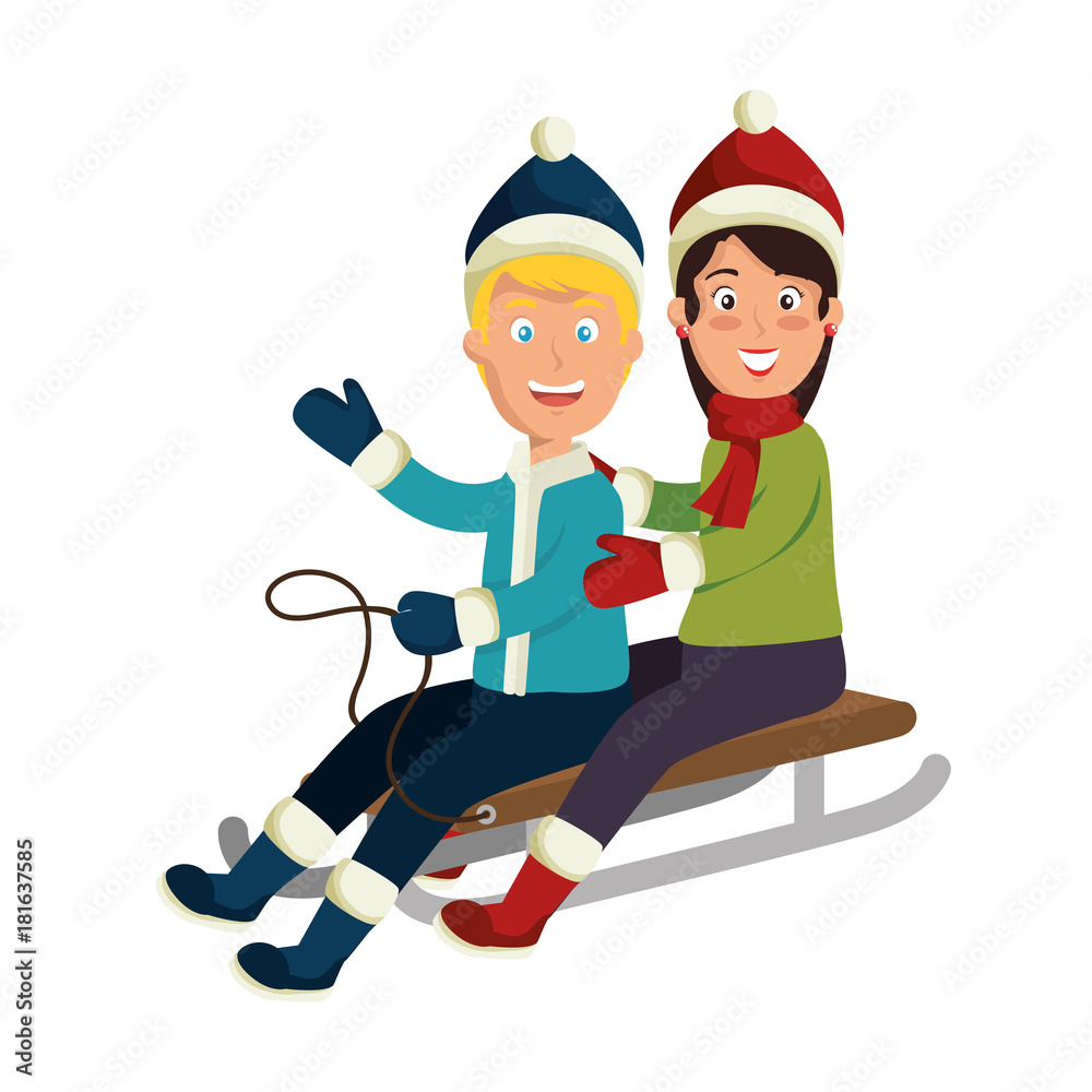 couple on snow sled vector illustration design couple on snow sled vector illustration design