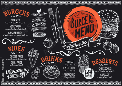 Burger menu restaurant, food template.