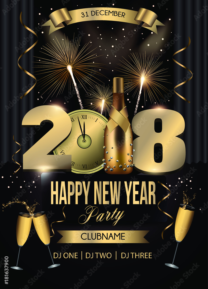 happy new year 2018 celebration elegant gold flyer