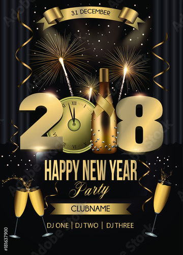happy new year 2018 celebration elegant gold flyer
