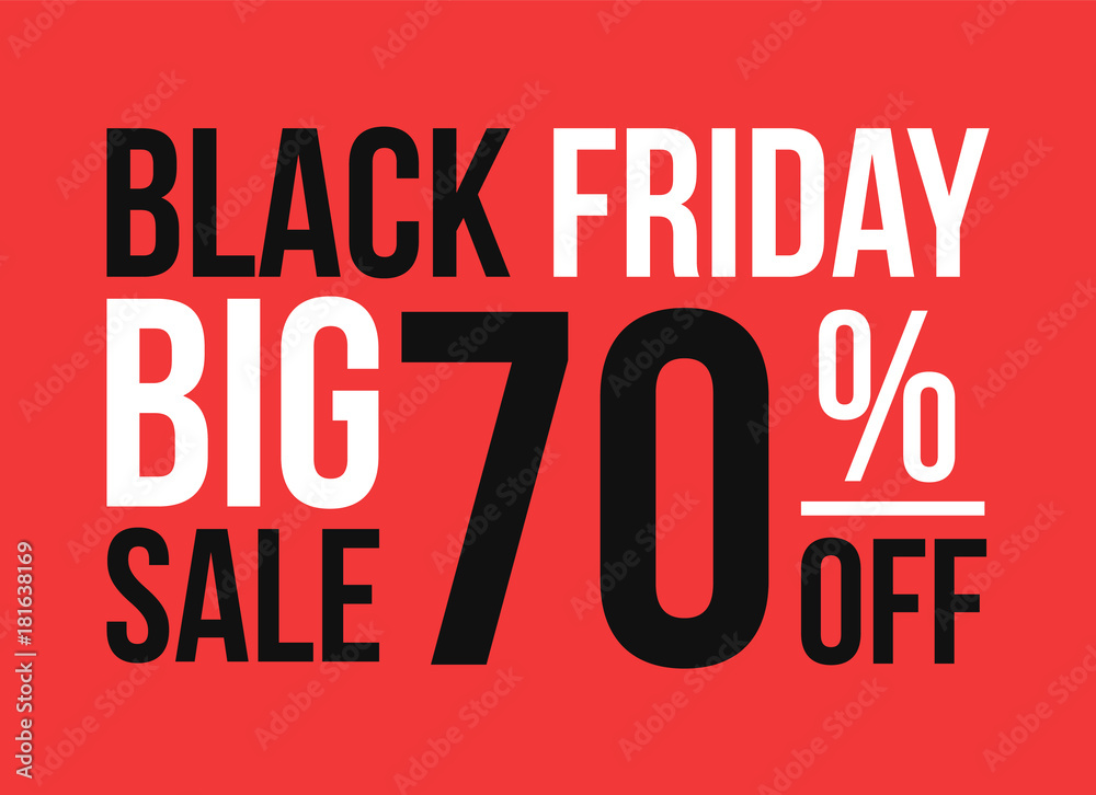 Typography of Big Sale 70% off in black friday event or celebration New Year & Christmas.