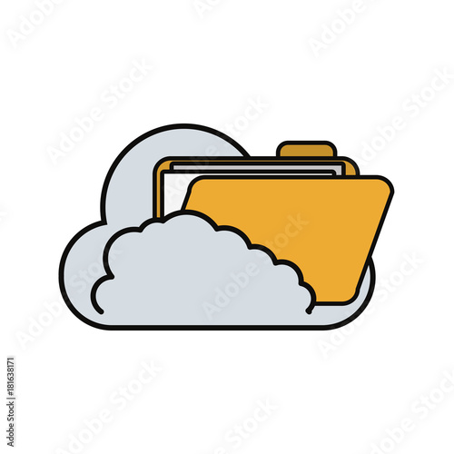 cloud with document folder icon over white background vector illustration