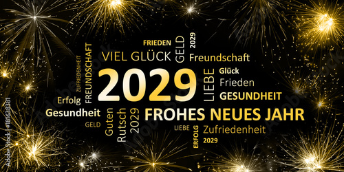 Photography schwarz goldene Silvesterkarte mit Feuerwerk  Frohes neues Jahr 2029