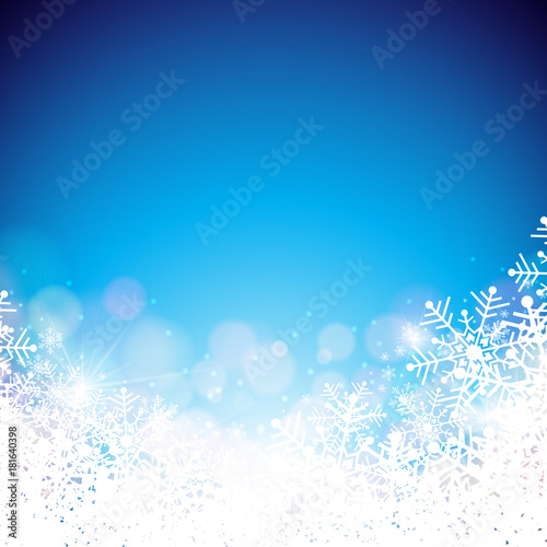 Vector Illustration on a Christmas Theme with Snowflakes on Shiny Blue Background.