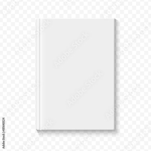 Clear white blank book cover template on the alpha transperant background with smooth soft shadows. Vector illustration. photo