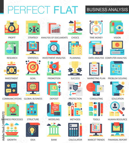 Vector Business analytics vector complex flat icon concept symbols for web infographic design.