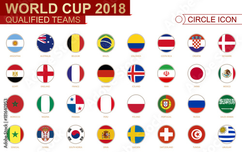 World Cup 2018, all qualified teams flags.