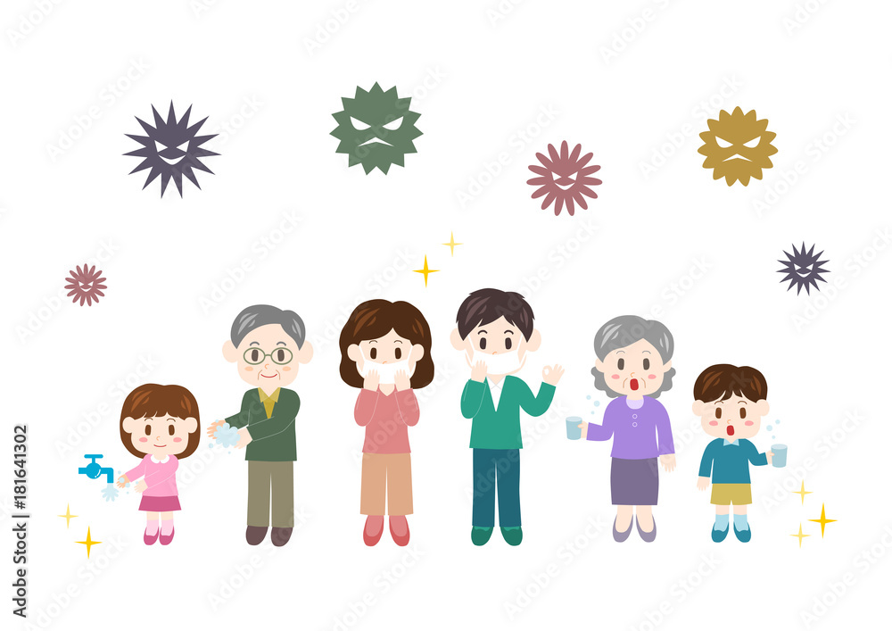 家族 風邪予防 ウイルス インフルエンザ イラスト Stock Vector Adobe Stock