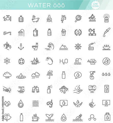 Water icon set in thin line style. Vector symbol.