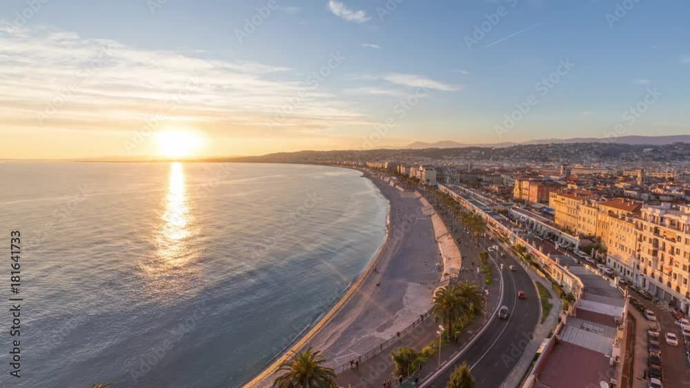Coast of Azure on sunset in Nice, French Rivera - day to night time lapse video
Coast of Azure on sunset in Nice, French Rivera - day to night time lapse video