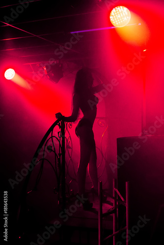 slender young girl with sexy slim figure on stage in club at tevent