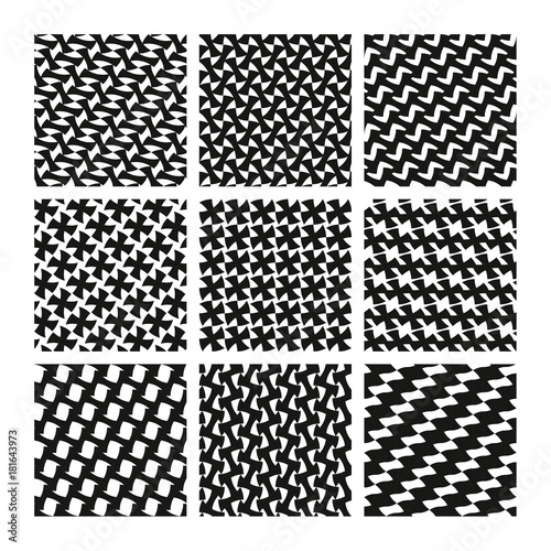 Vector Geometric Seamless Patterns Set. Monochrome Textures.