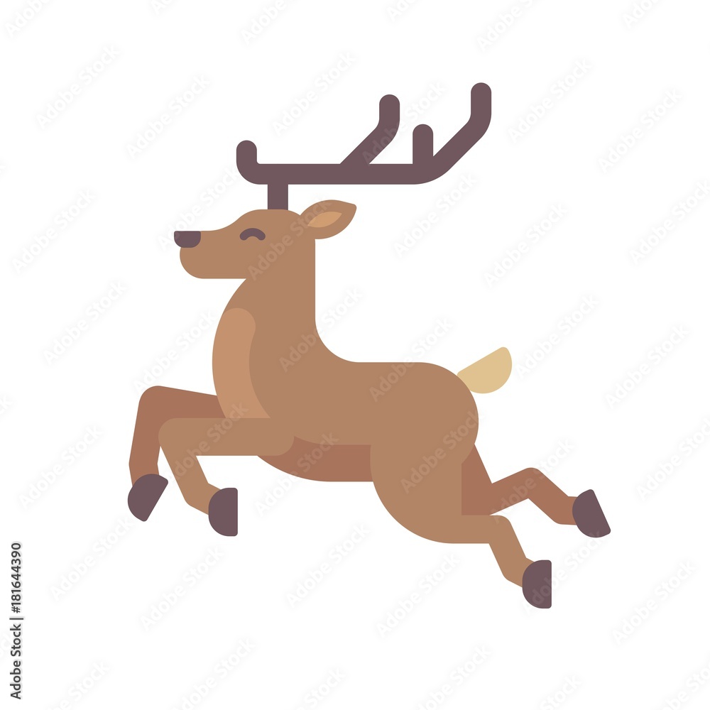 Running deer flat illustration. Christmas reindeer icon