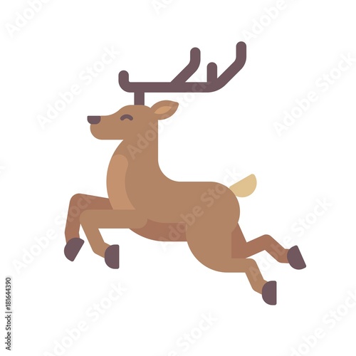 Running deer flat illustration. Christmas reindeer icon