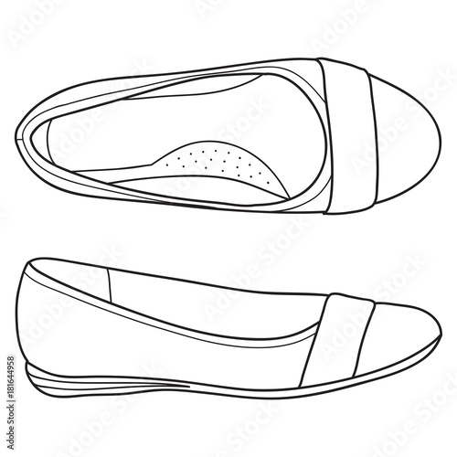 Sketch of women shoe. Ballerina flats. Vector doodle Illustration.