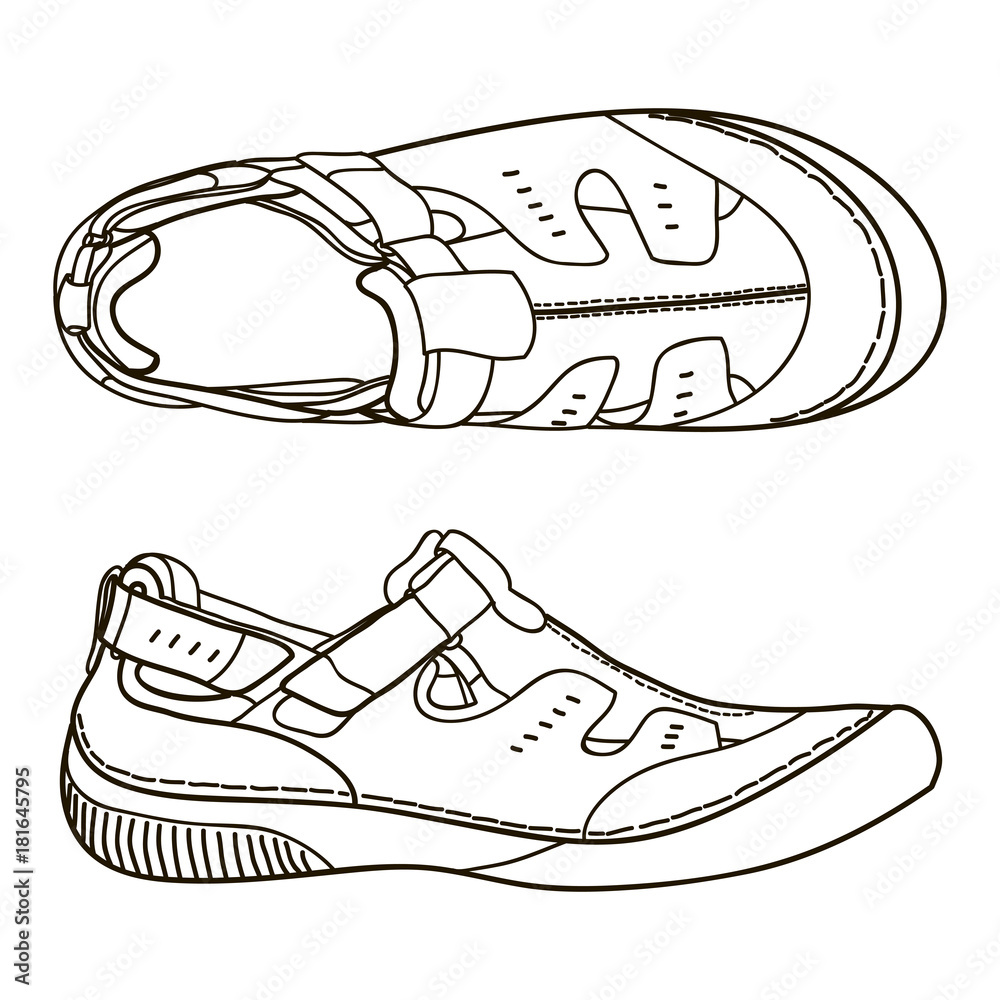 Flip flop sandal shoes for men. Vector doodle illustration. Stock