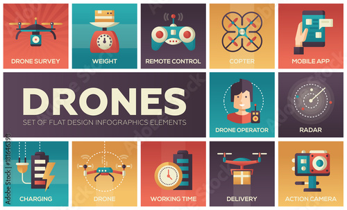 Drones - set of flat design infographics elements