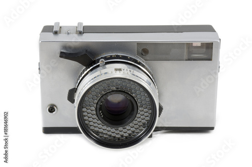 Vintage film photo camera isolated on white background