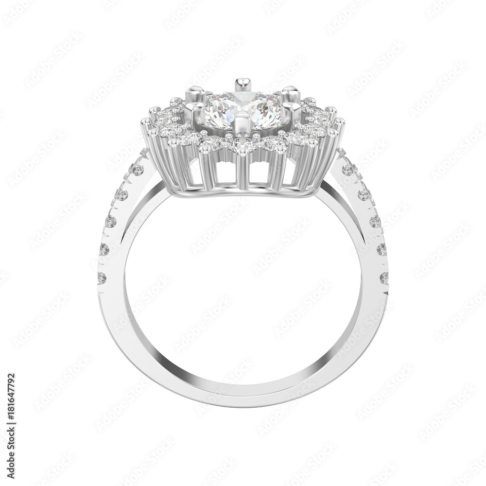3D illustration isolated white gold or silver solitaire decorative diamond ring 3D illustration isolated white gold or silver solitaire decorative diamond ring