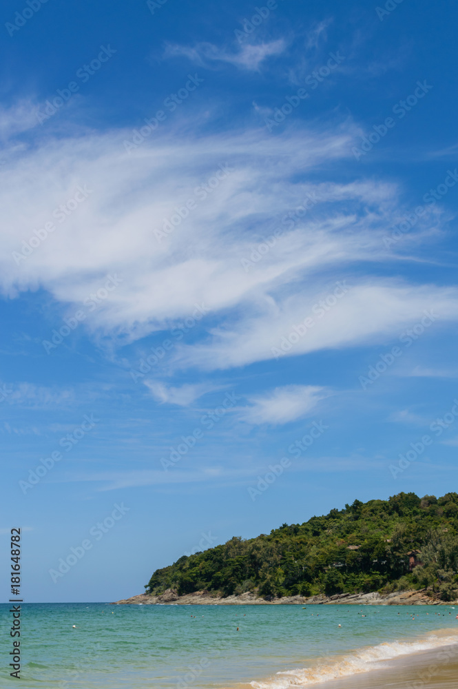 Fototapeta premium Blue sky and calm sea on Naithon Noi beach in Phuket Thailand