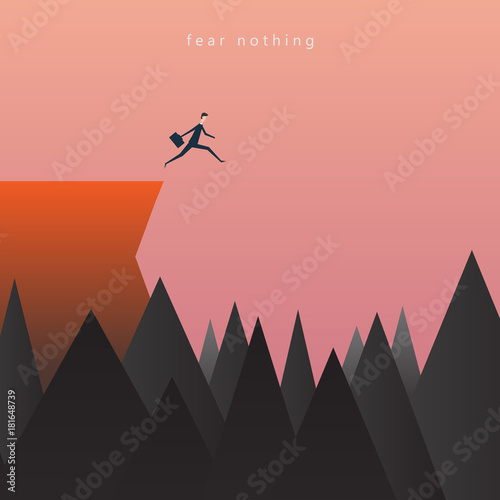Minimalist stile. vector business finance. businessman jumping over chasm vector concept. Symbol of business success, challenge, risk, courage