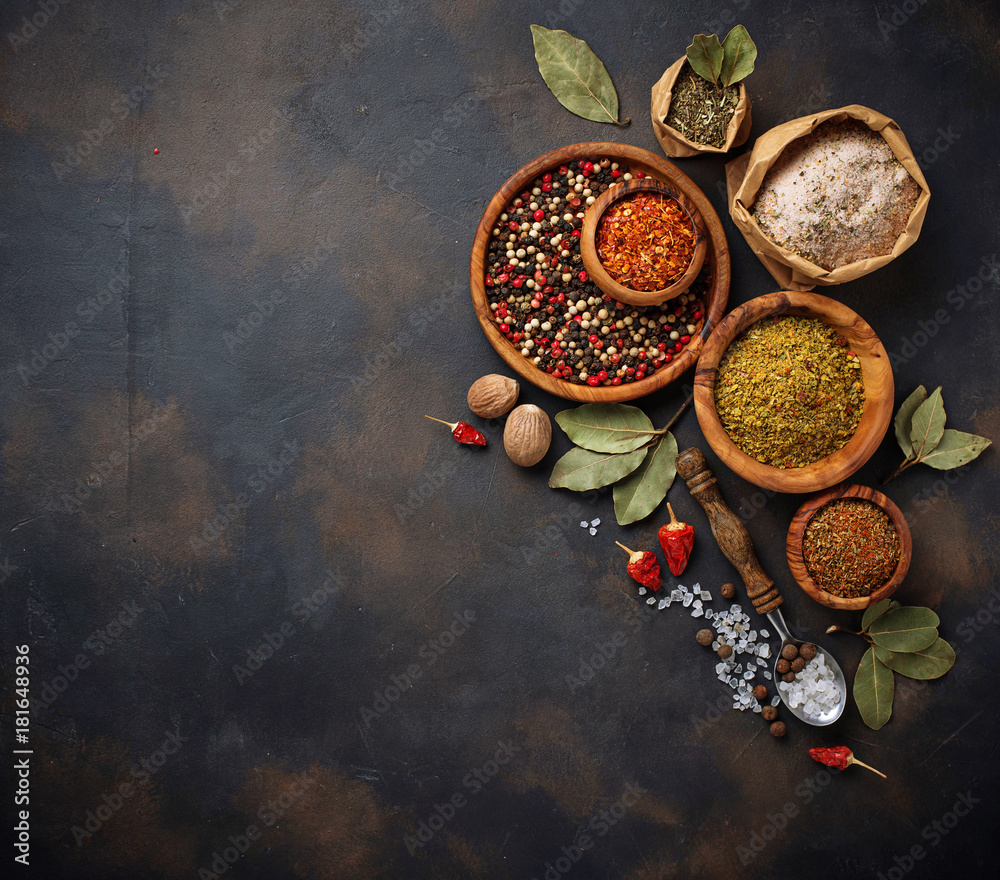 Various type of herbs and spices