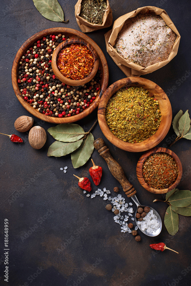Various type of herbs and spices