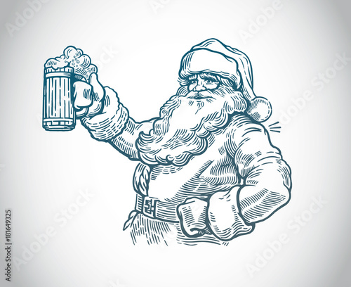 Jolly Santa Claus with a beer in hand.