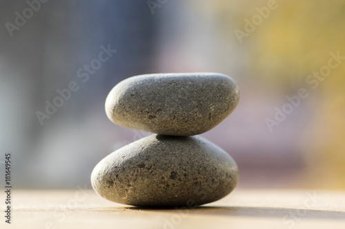 Photography Two zen stones pile, grey meditation pebbles tower