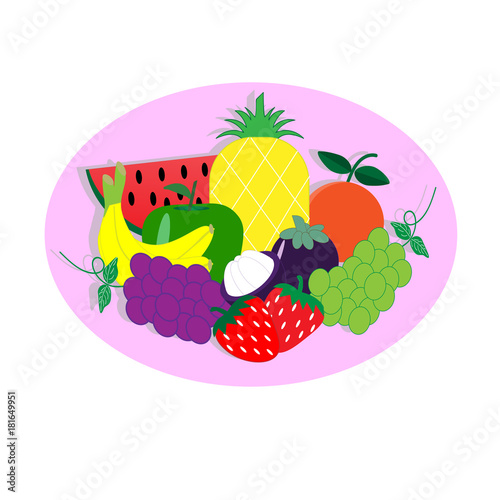 Pineapple and kind of fruits - vector illustration