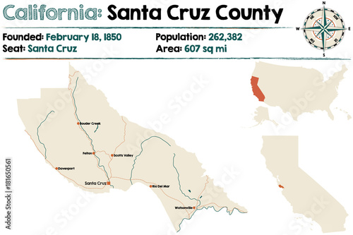 Large and detailed map of Santa Cruz county in California