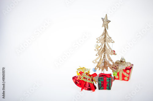 Gift boxes and decoration Christmas Day and New Year's isolated on a white surface.