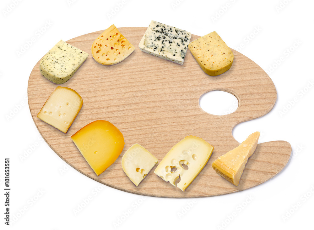 Mix cheese on wooden