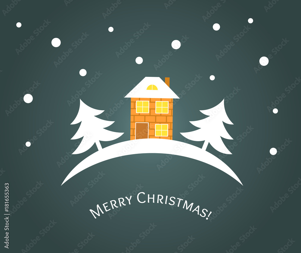 Winter house Christmas greeting card