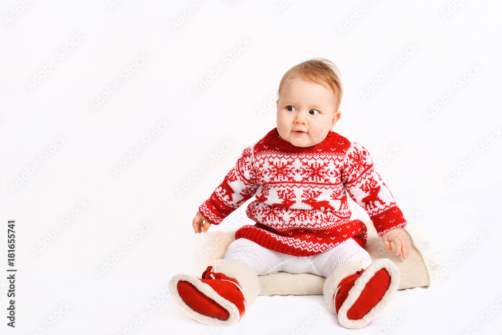 little girl in christmas costume. new year