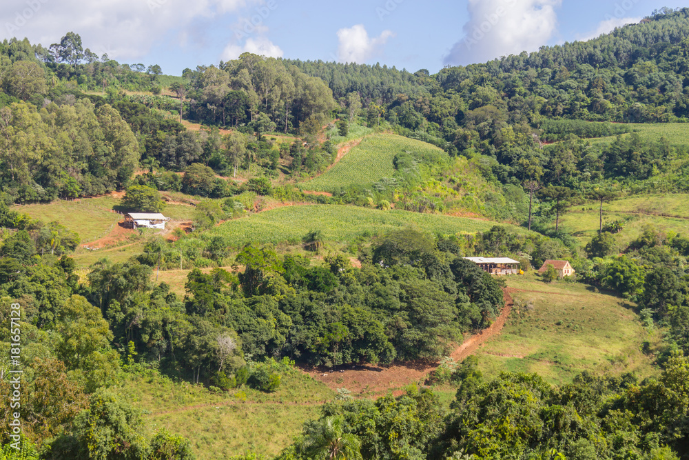 Obraz premium Farm in Valley and mountains in Nova Petropolis