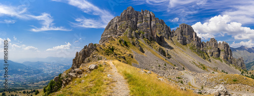 Panoramic view of Aiguilles de Chabrieres (Chabrieres Needles) in Summer. Ecrins National Park, Hautes-Alpes, Southern French Alps, France photo