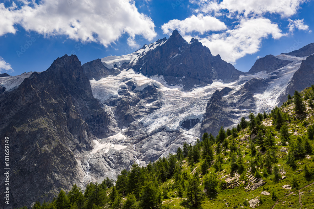 The Meije Glacier, the Glacier du Tabuchet and the Rateau Glacier in Summer. Ecrins National Park, Southern French Alps, France