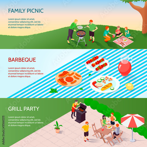 Grill Party Isometric Banners